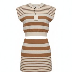 MABLE NWT Striped Knit Top & Skirt Matching Set Neutral Brown Cream